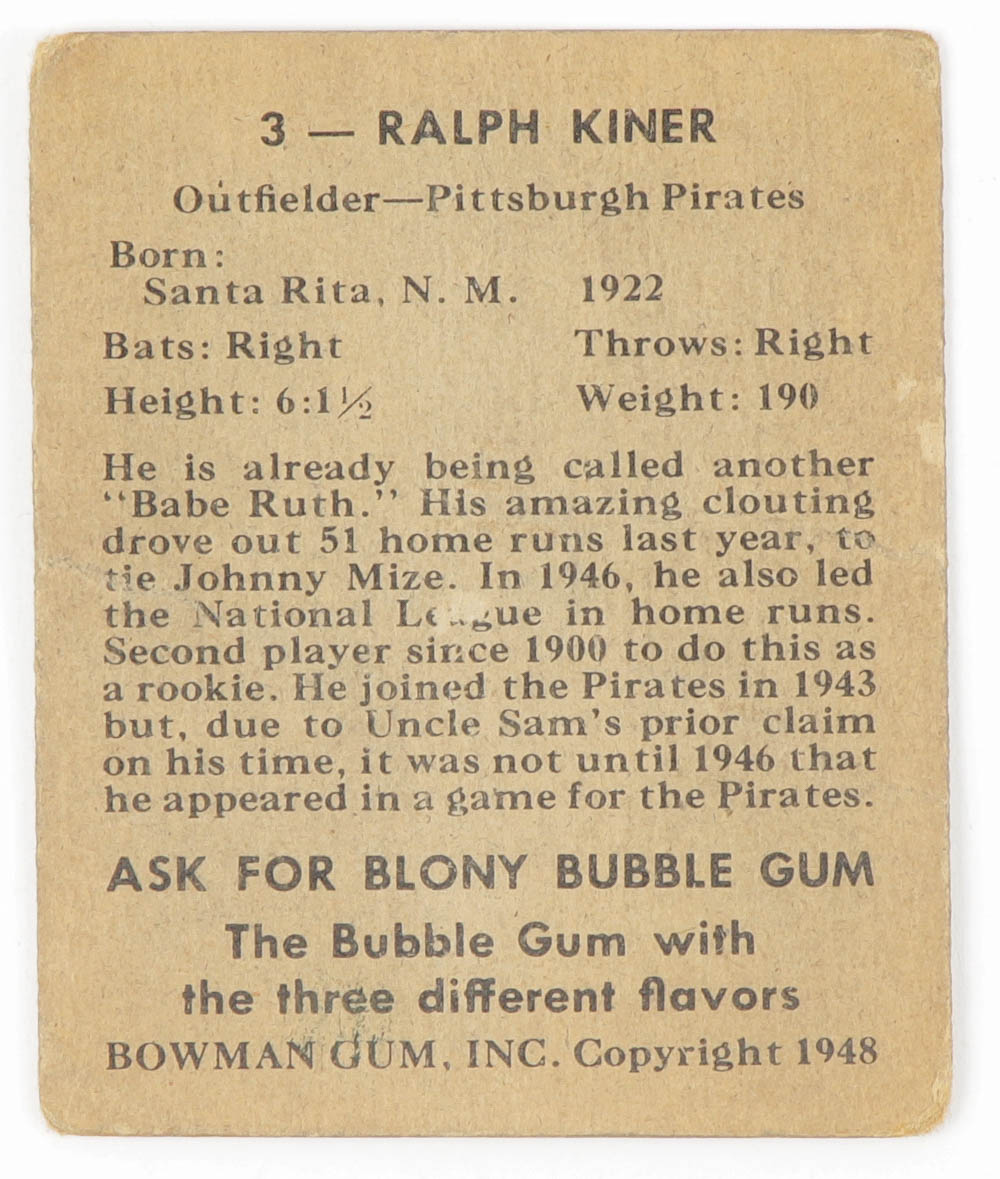 Ralph Kiner 1948 Bowman #3 RC at PristineAuction.com Ralph Kiner 1948 Bowman #3 RC at PristineAuction.com