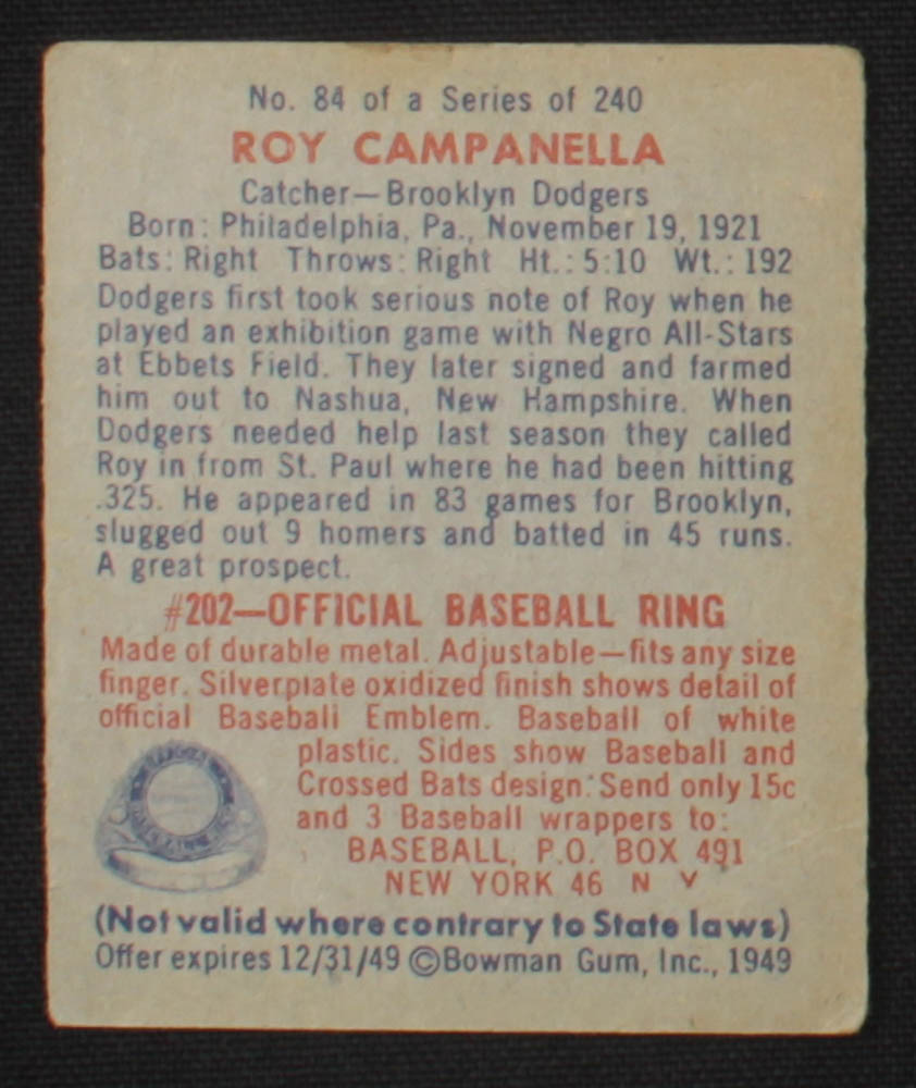 Roy Campanella 1949 Bowman #84 RC at PristineAuction.com Roy Campanella 1949 Bowman #84 RC at PristineAuction.com