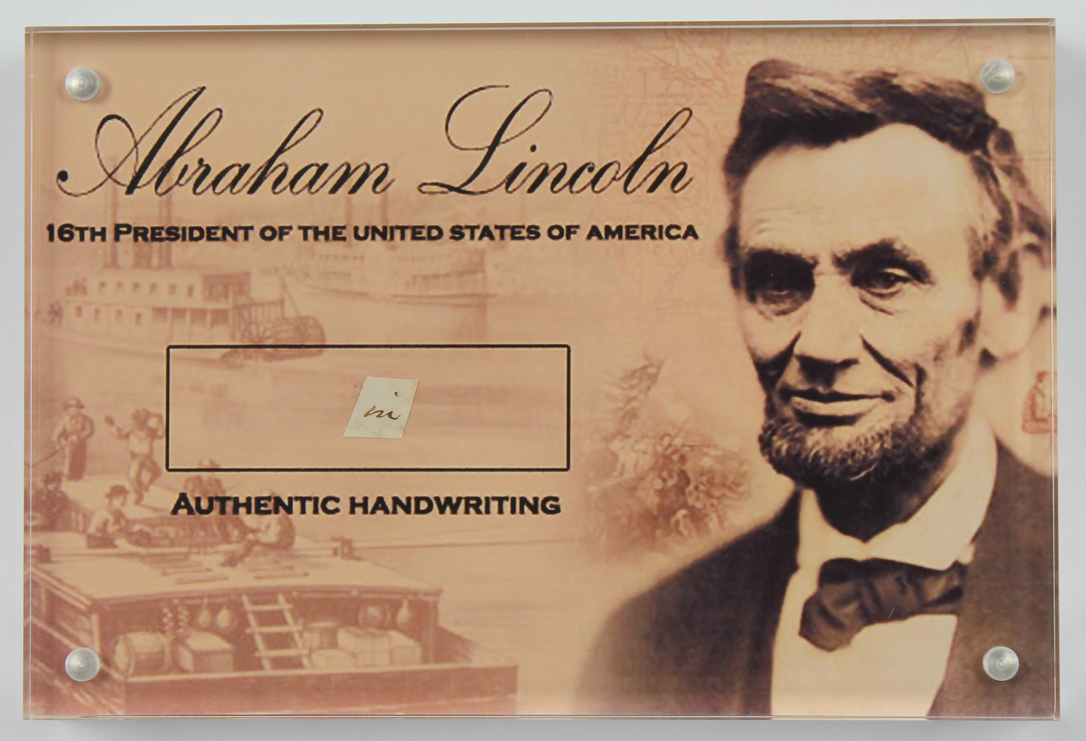 Abraham Lincoln 4x6 Custom Encapsulated Hand-Written Word (JSA LOA) at PristineAuction.com Abraham Lincoln 4x6 Custom Encapsulated Hand-Written Word (JSA LOA) at PristineAuction.com