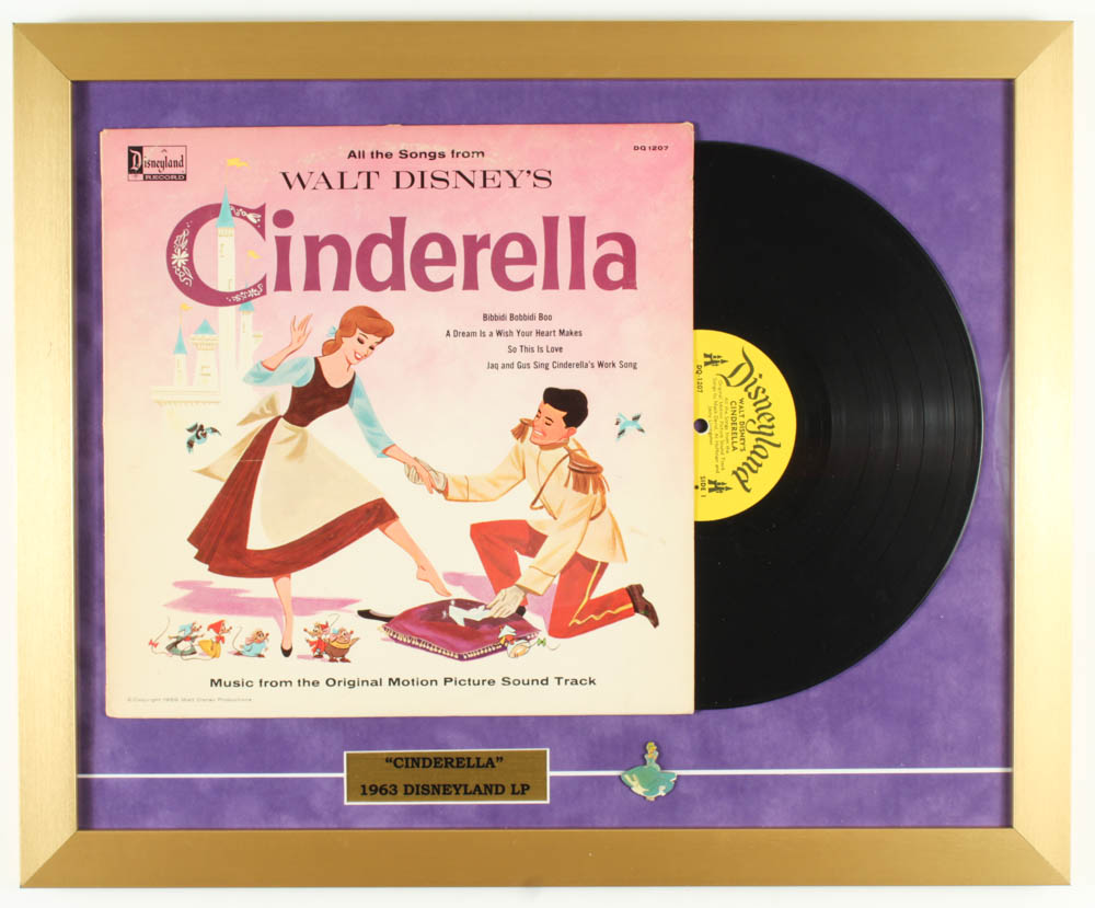 1963 Walt Disney's "Cinderella" 18x22 Custom Framed Vinyl Record Display with Pin at PristineAuction.com 1963 Walt Disney's "Cinderella" 18x22 Custom Framed Vinyl Record Display with Pin at PristineAuction.com