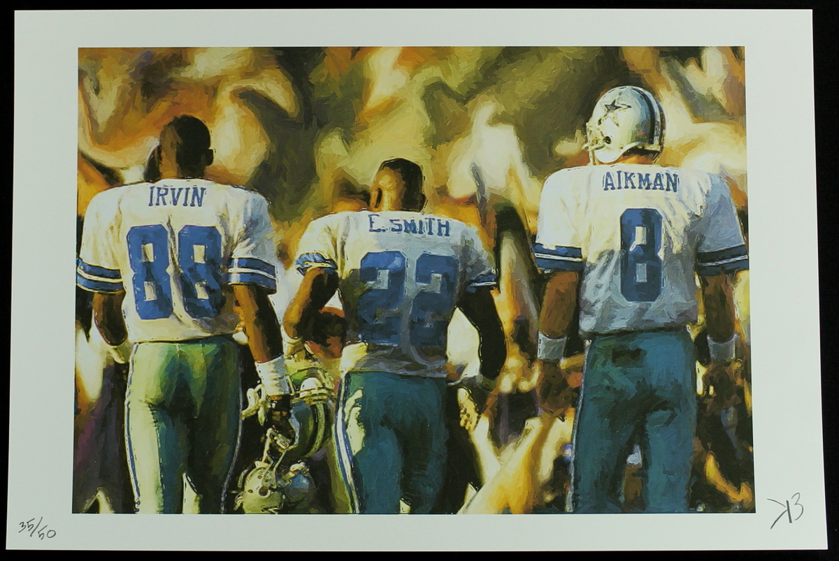 Troy Aikman, Emmitt Smith & Michael Irvin Cowboys Limited Edition 12x18 Lithograph #35/50 (PA LOA) at PristineAuction.com Troy Aikman, Emmitt Smith & Michael Irvin Cowboys Limited Edition 12x18 Lithograph #35/50 (PA LOA) at PristineAuction.com
