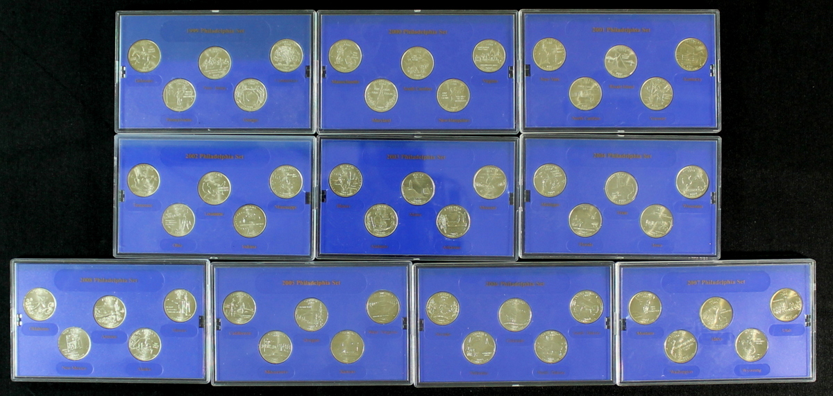 Complete 50 State Set of Commemorative Quarters from 1999 - 2008 in Original Case at PristineAuction.com Complete 50 State Set of Commemorative Quarters from 1999 - 2008 in Original Case at PristineAuction.com