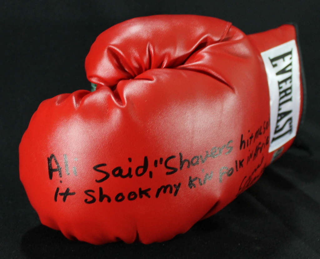Earnie Shavers Signed Everlast Boxing Glove with Extensive Inscription Referencing Muhammad Ali (Shavers Hologram) at PristineAuction.com Earnie Shavers Signed Everlast Boxing Glove with Extensive Inscription Referencing Muhammad Ali (Shavers Hologram) at PristineAuction.com