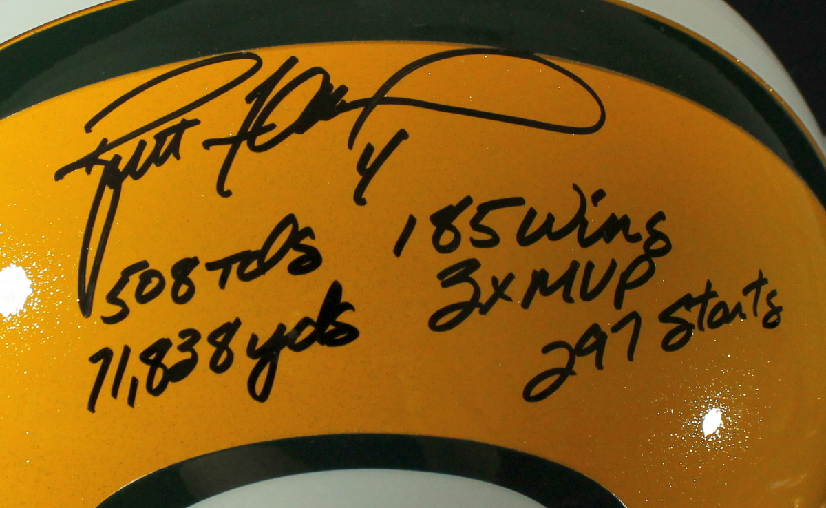 Brett Favre Signed Packers Full-Size Replica Helmet with (5) Career Stat Inscriptions (Favre COA) at PristineAuction.com Brett Favre Signed Packers Full-Size Replica Helmet with (5) Career Stat Inscriptions (Favre COA) at PristineAuction.com