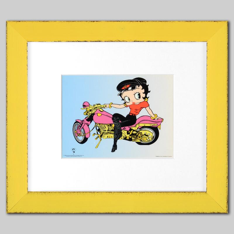 Betty Boop on Motorcycle Limited Edition 15" x 13" Custom Framed Animation Serigraph Cel (PA LOA) at PristineAuction.com Betty Boop on Motorcycle Limited Edition 15" x 13" Custom Framed Animation Serigraph Cel (PA LOA) at PristineAuction.com