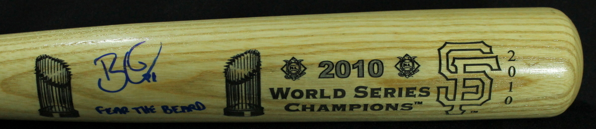 Brian Wilson Signed Custom Engraved Full-Size Louisville Slugger "2010 World Series Champions" Baseball Bat Inscribed "Fear the Beard" (MLB Hologram) at PristineAuction.com Brian Wilson Signed Custom Engraved Full-Size Louisville Slugger "2010 World Series Champions" Baseball Bat Inscribed "Fear the Beard" (MLB Hologram) at PristineAuction.com