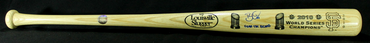 Brian Wilson Signed Custom Engraved Full-Size Louisville Slugger "2010 World Series Champions" Baseball Bat Inscribed "Fear the Beard" (MLB Hologram) at PristineAuction.com Brian Wilson Signed Custom Engraved Full-Size Louisville Slugger "2010 World Series Champions" Baseball Bat Inscribed "Fear the Beard" (MLB Hologram) at PristineAuction.com