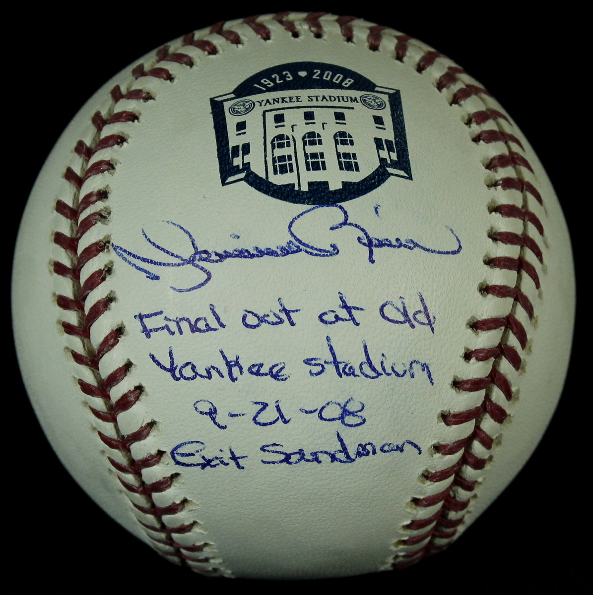 Mariano Rivera Signed Commemorative OML Baseball Inscribed "Final Out at Old Yankee Stadium 9-21-08" & "Exit Sandman" (PSA COA) at PristineAuction.com Mariano Rivera Signed Commemorative OML Baseball Inscribed "Final Out at Old Yankee Stadium 9-21-08" & "Exit Sandman" (PSA COA) at PristineAuction.com