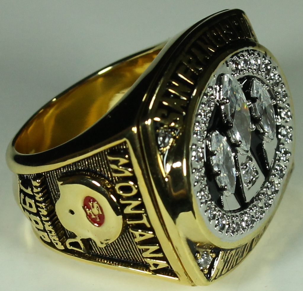 Joe Montana San Francisco 49ers High Quality Replica 1988 Super Bowl XXIII Ring with Cherry Wood Display Box at PristineAuction.com Joe Montana San Francisco 49ers High Quality Replica 1988 Super Bowl XXIII Ring with Cherry Wood Display Box at PristineAuction.com
