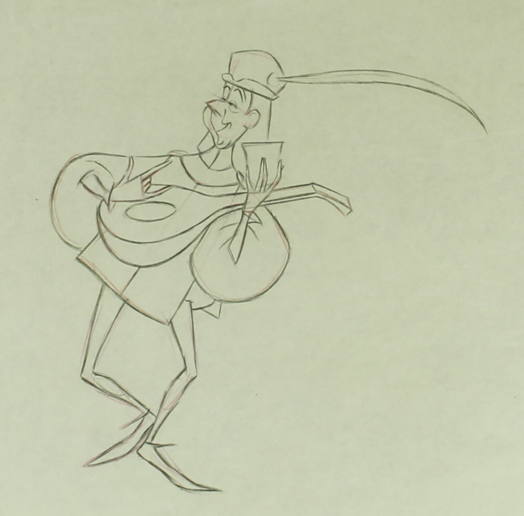 1959 "Sleeping Beauty" Original Animation Production Sketch of Lackey the Lute Playing Minstrel (PA LOA) at PristineAuction.com 1959 "Sleeping Beauty" Original Animation Production Sketch of Lackey the Lute Playing Minstrel (PA LOA) at PristineAuction.com