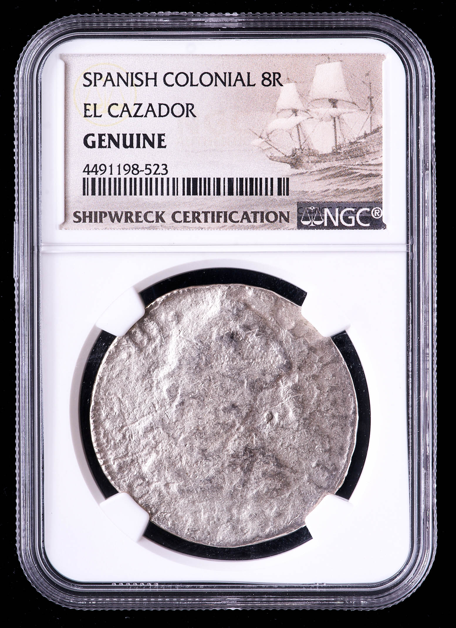 Spanish Colonial 8 Reales Silver Shipwreck Coin from the El Cazador (NGC Encapsulated) at PristineAuction.com Spanish Colonial 8 Reales Silver Shipwreck Coin from the El Cazador (NGC Encapsulated) at PristineAuction.com
