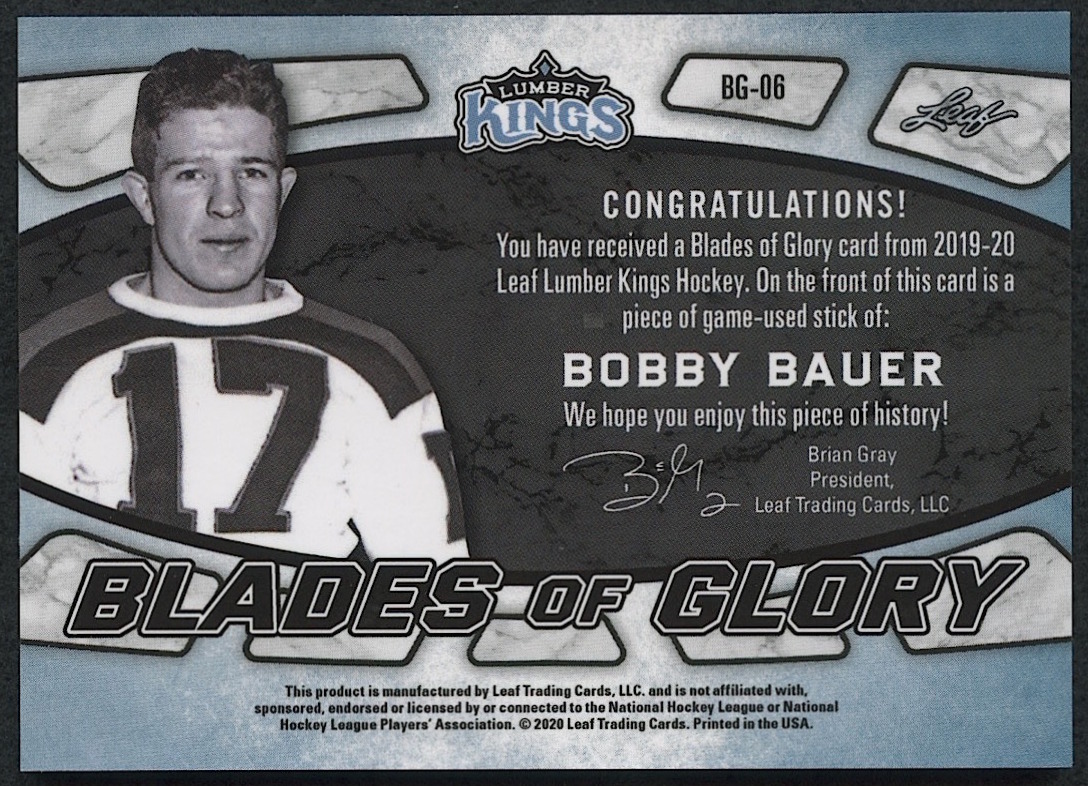Bobby Bauer 2019-20 Leaf Lumber Kings Blades of Glory #BG06 - #2/4 at PristineAuction.com Bobby Bauer 2019-20 Leaf Lumber Kings Blades of Glory #BG06 - #2/4 at PristineAuction.com