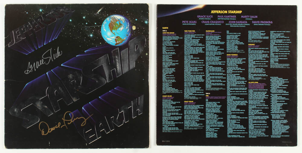 Grace Slick & David Freiberg Signed Jefferson Airplane "Earth" Vinyl Record Album (JSA COA) at PristineAuction.com Grace Slick & David Freiberg Signed Jefferson Airplane "Earth" Vinyl Record Album (JSA COA) at PristineAuction.com