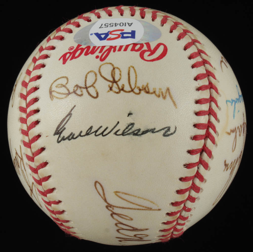 1992 World Series Baseball Team-Signed by (13) With Ted Williams, Larry Doby, Warren Spahn, Bob Gibson, Joe Garagiola With Display Case (PSA LOA) at PristineAuction.com 1992 World Series Baseball Team-Signed by (13) With Ted Williams, Larry Doby, Warren Spahn, Bob Gibson, Joe Garagiola With Display Case (PSA LOA) at PristineAuction.com