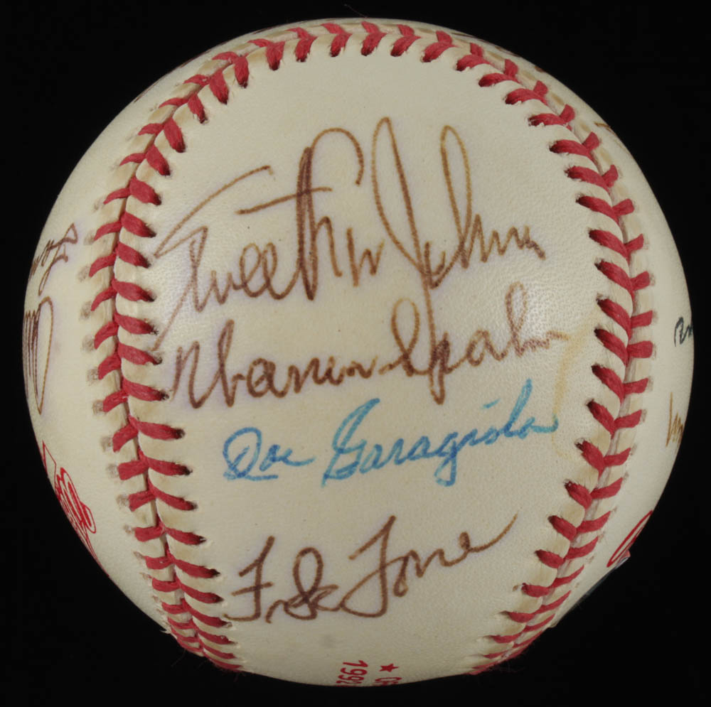 1992 World Series Baseball Team-Signed by (13) With Ted Williams, Larry Doby, Warren Spahn, Bob Gibson, Joe Garagiola With Display Case (PSA LOA) at PristineAuction.com 1992 World Series Baseball Team-Signed by (13) With Ted Williams, Larry Doby, Warren Spahn, Bob Gibson, Joe Garagiola With Display Case (PSA LOA) at PristineAuction.com