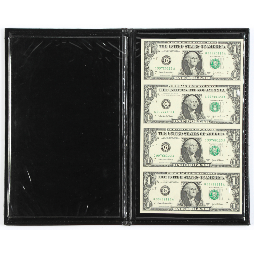 US Currency Notes Display Folder with (4) Series 2003A $1 One Dollar ...
