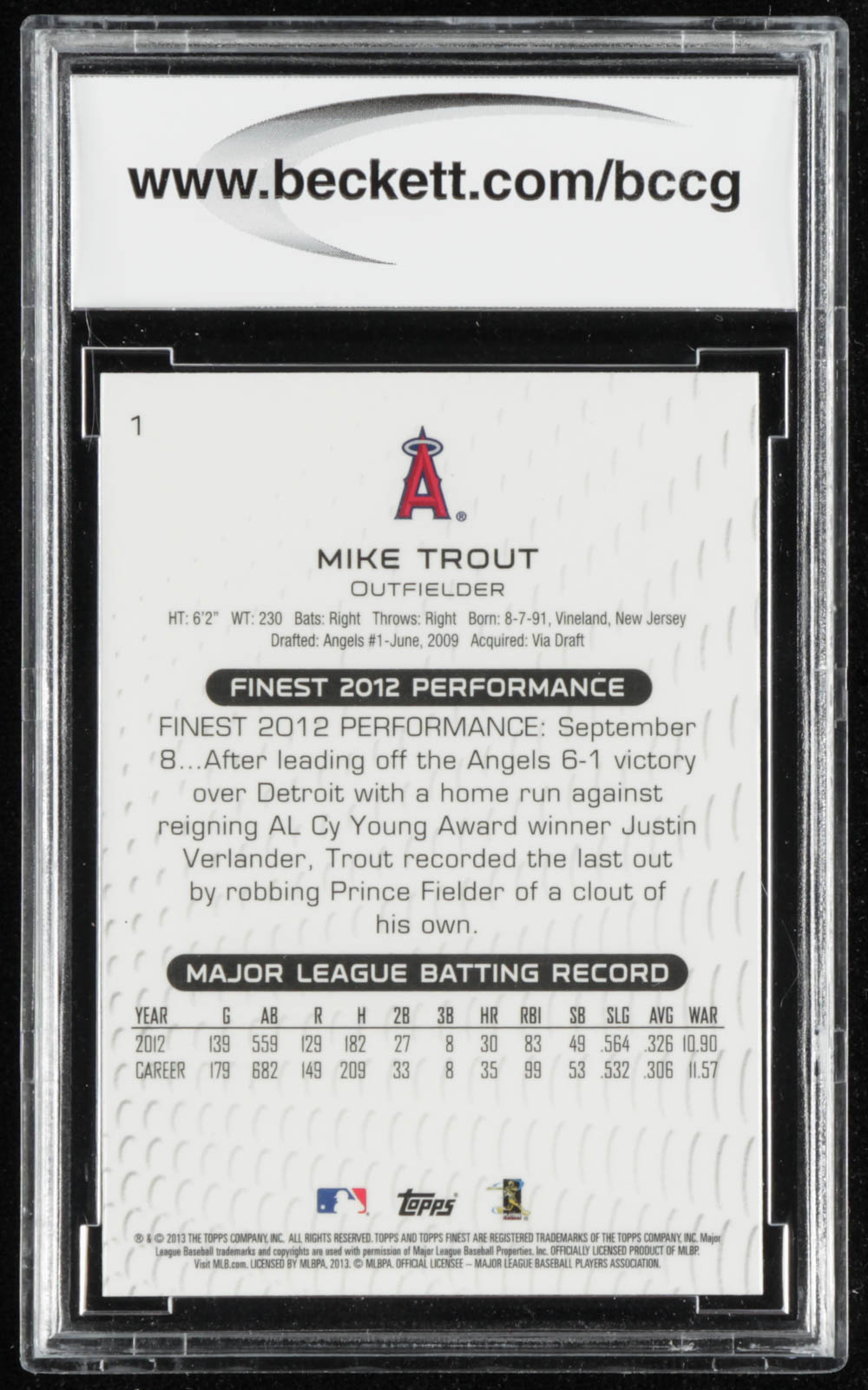 Mike Trout 2013 Finest #1 (BCCG 10) at PristineAuction.com Mike Trout 2013 Finest #1 (BCCG 10) at PristineAuction.com
