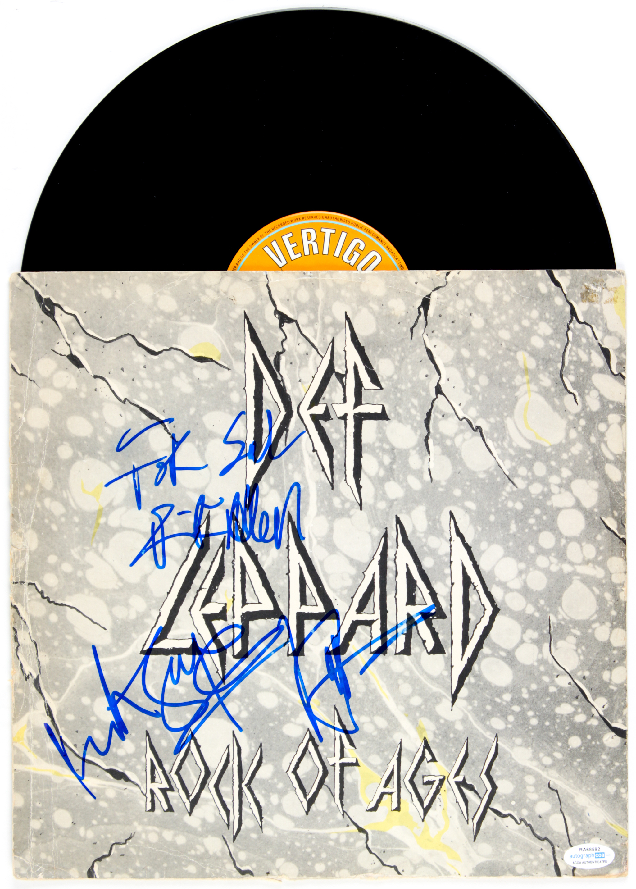 Rick Allen, Rick Savage & Joe Elliott Band-Signed Def Leppard "Rock of Ages" Vinyl Record Album (AutographCOA Hologram) at PristineAuction.com Rick Allen, Rick Savage & Joe Elliott Band-Signed Def Leppard "Rock of Ages" Vinyl Record Album (AutographCOA Hologram) at PristineAuction.com