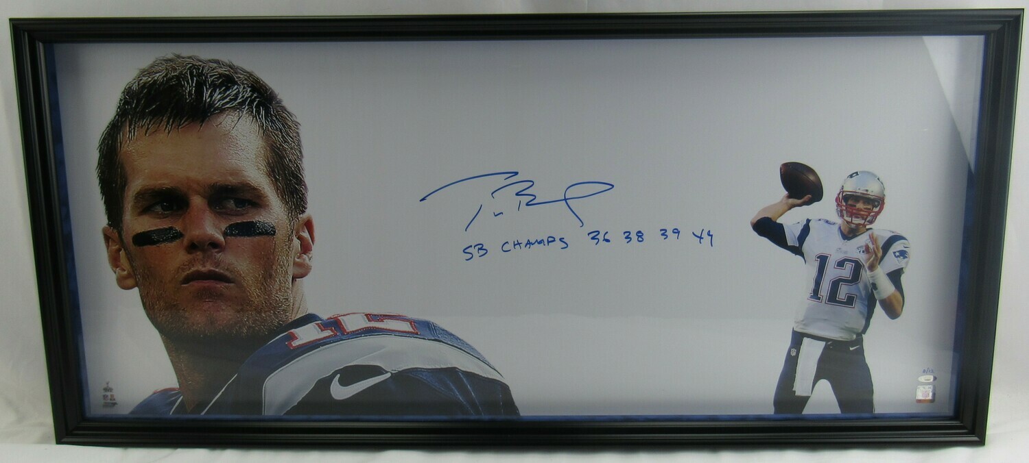 Tom Brady Signed Patriots 22x48 Custom Framed Photo Inscribed "SB Champs 36, 38, 39, 49" (TriStar Hologram) at PristineAuction.com Tom Brady Signed Patriots 22x48 Custom Framed Photo Inscribed "SB Champs 36, 38, 39, 49" (TriStar Hologram) at PristineAuction.com