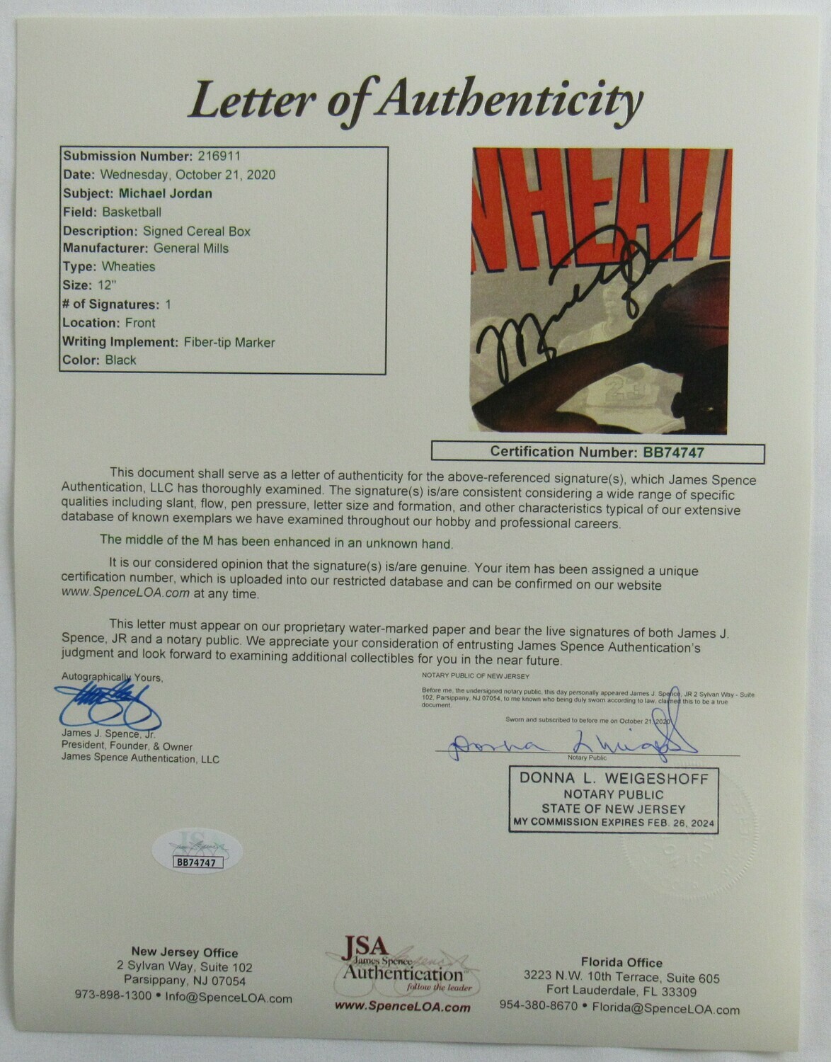 Michael Jordan Signed Wheaties Cereal Box (JSA LOA) at PristineAuction.com Michael Jordan Signed Wheaties Cereal Box (JSA LOA) at PristineAuction.com