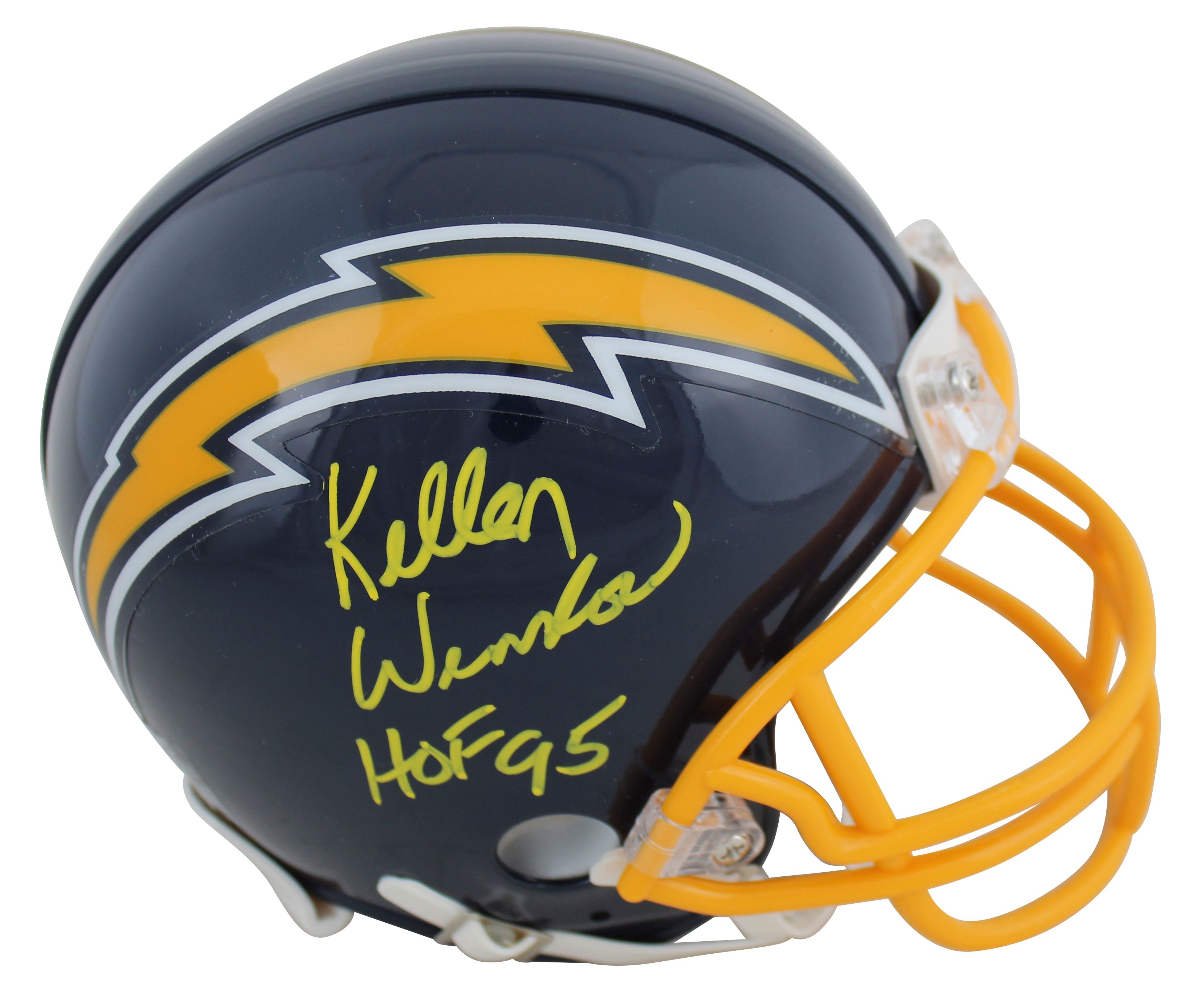 Kellen Winslow Signed Chargers Throwback Mini Helmet Inscribed "HOF 95" (Beckett COA) at PristineAuction.com Kellen Winslow Signed Chargers Throwback Mini Helmet Inscribed "HOF 95" (Beckett COA) at PristineAuction.com