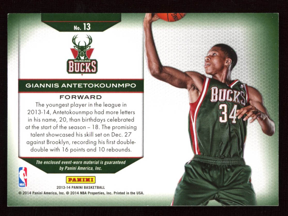 Giannis Antetokounmpo 2013-14 Panini Rookie Jerseys #13 at PristineAuction.com Giannis Antetokounmpo 2013-14 Panini Rookie Jerseys #13 at PristineAuction.com