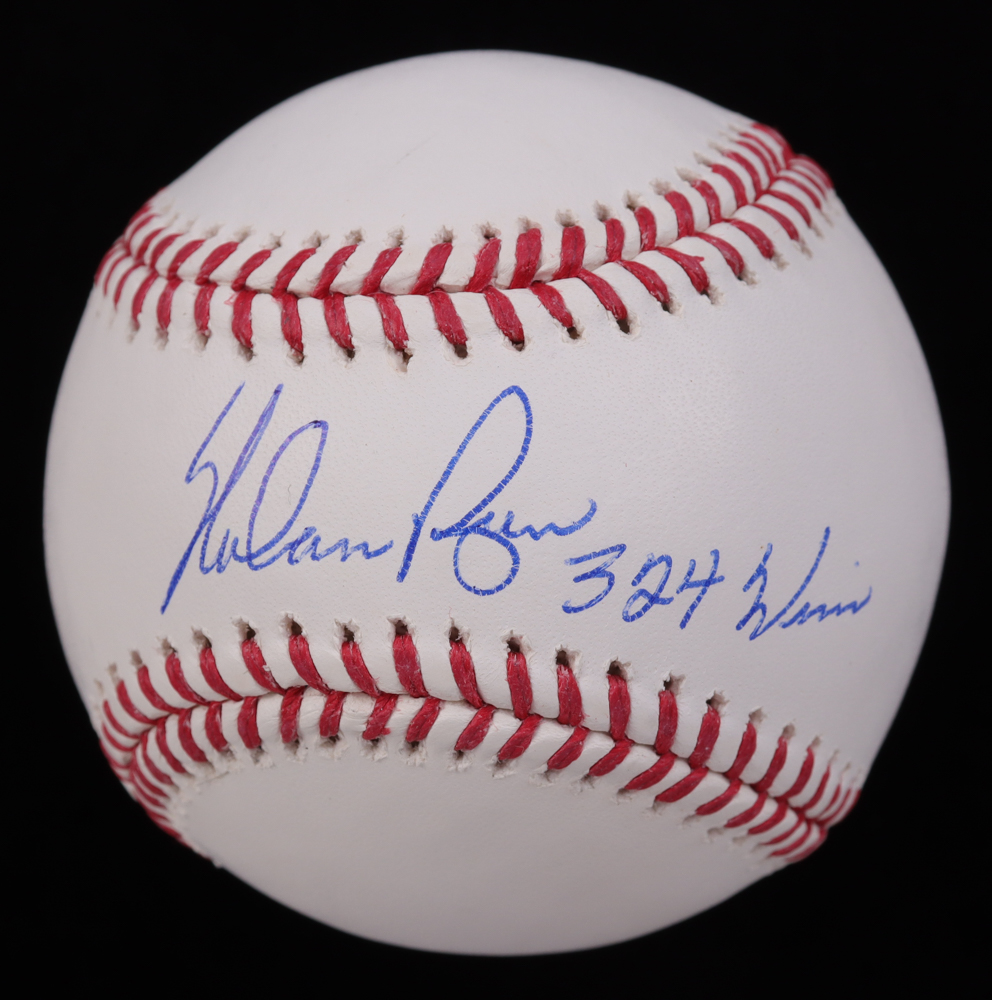 Nolan Ryan Signed OML Baseball Inscribed "324 Wins" (Beckett & Ryan) at PristineAuction.com Nolan Ryan Signed OML Baseball Inscribed "324 Wins" (Beckett & Ryan) at PristineAuction.com
