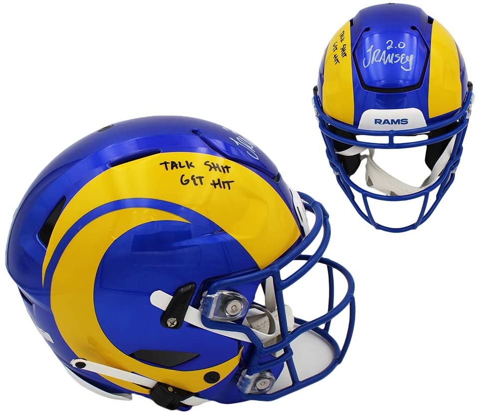 Jalen Ramsey Signed Rams Full-Size Authentic On-Field SpeedFlex Helmet Inscribed "Talk S*** Get Hit" (Radtke COA) at PristineAuction.com Jalen Ramsey Signed Rams Full-Size Authentic On-Field SpeedFlex Helmet Inscribed "Talk S*** Get Hit" (Radtke COA) at PristineAuction.com