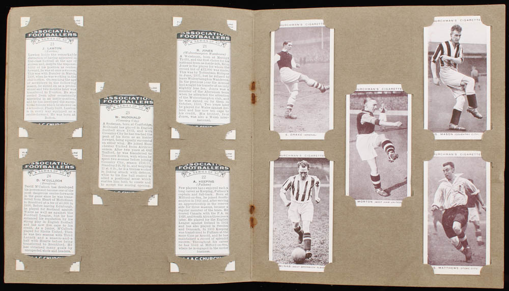 1939 Complete Soccer Set of (50) Churchman's Picture Card Album with #1 Andre Beattie, #2 Harry Betmead, #6 Ernest Coleman, #9 William Dale With Original Album at PristineAuction.com 1939 Complete Soccer Set of (50) Churchman's Picture Card Album with #1 Andre Beattie, #2 Harry Betmead, #6 Ernest Coleman, #9 William Dale With Original Album at PristineAuction.com