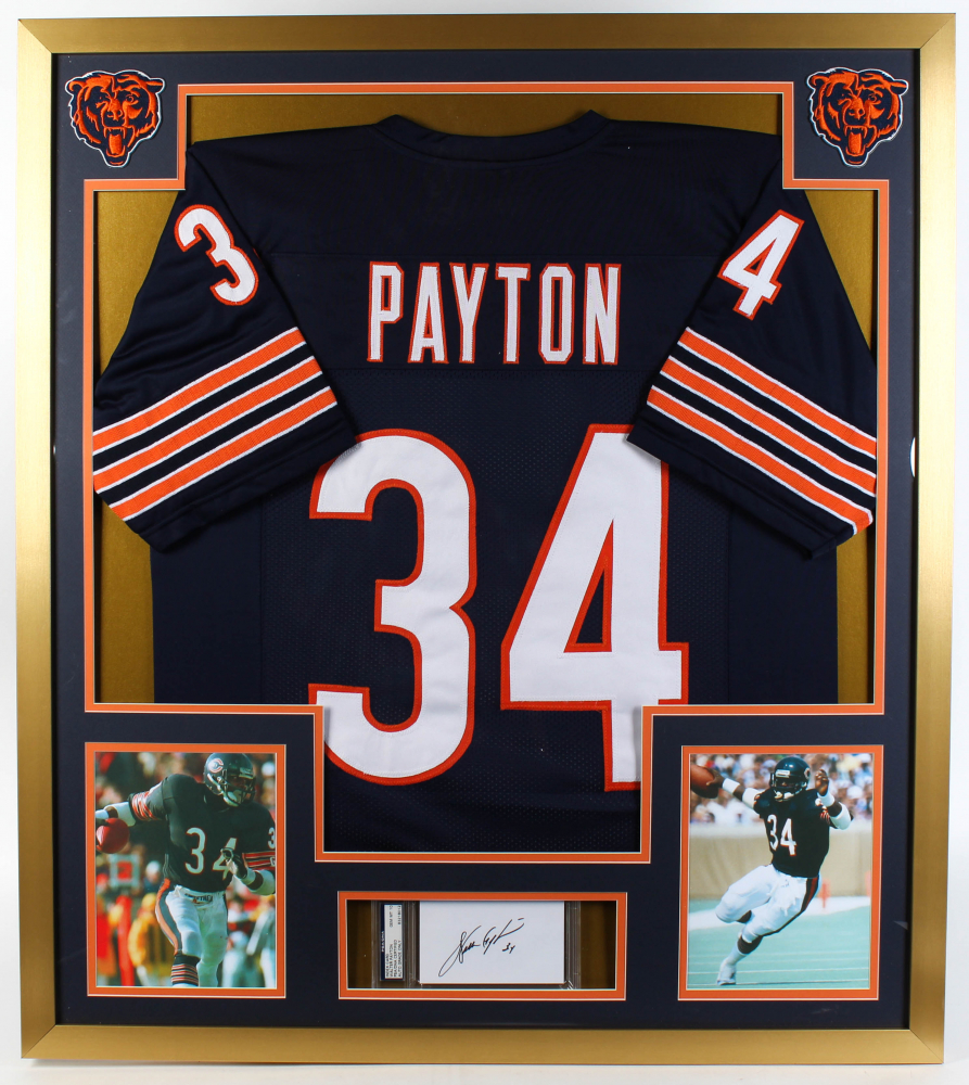 Walter Payton Signed Bears 32x36 Custom Framed Index Card Display With 