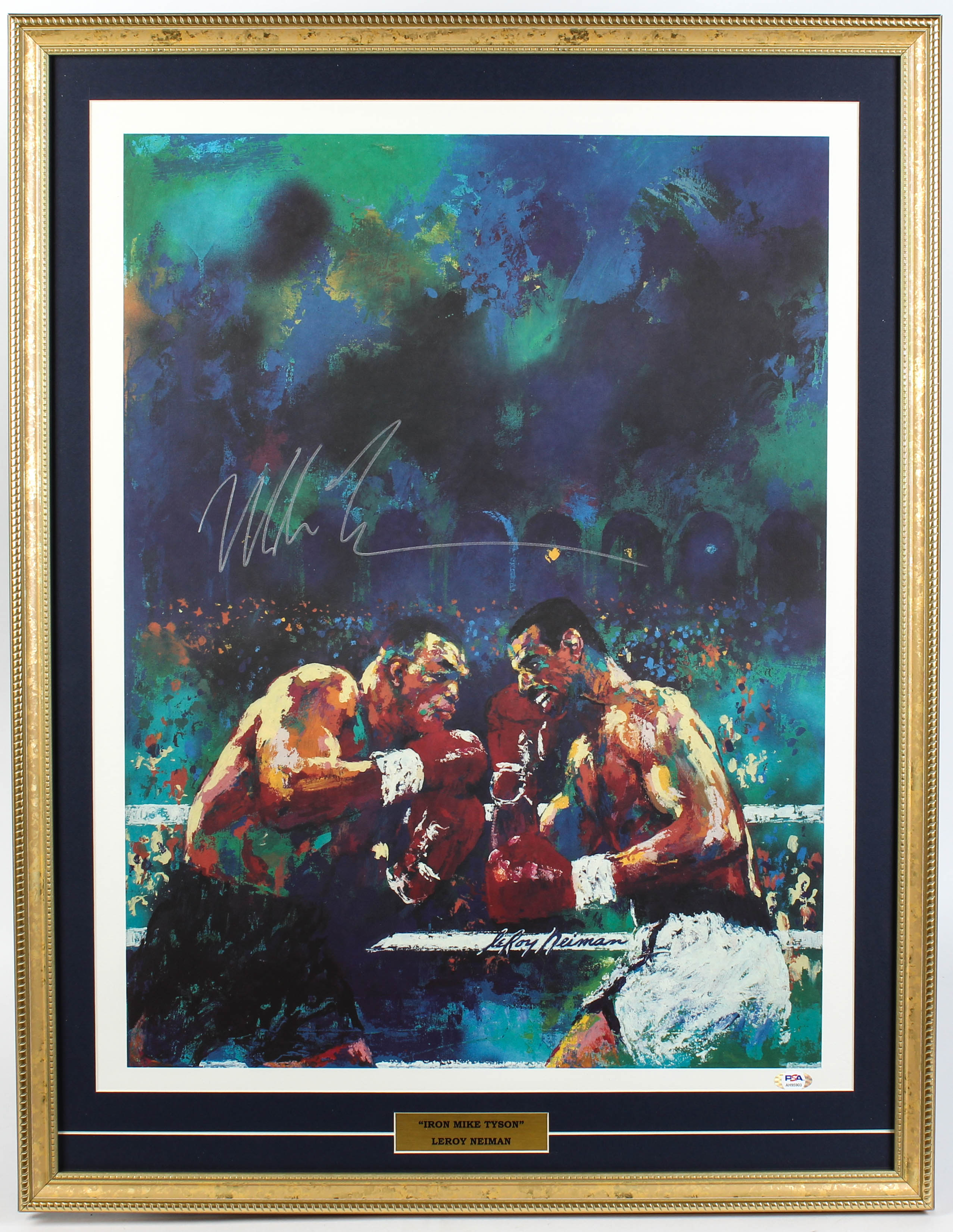 Mike Tyson Signed 24x31 Custom Framed Vintage LeRoy Neiman Original Fight Lithograph Display (PSA COA) at PristineAuction.com Mike Tyson Signed 24x31 Custom Framed Vintage LeRoy Neiman Original Fight Lithograph Display (PSA COA) at PristineAuction.com
