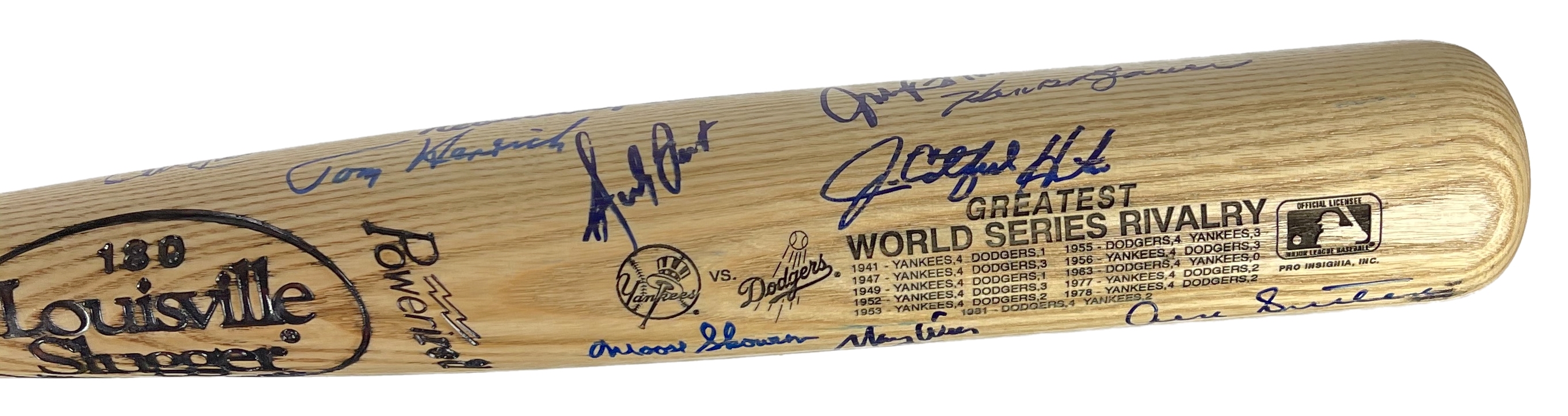 Yankees & Dodgers World Series Louisville Slugger Baseball Bat Signed by (27) with Don Drysdale, Duke Snider, Yogi Berra, Jim "Catfish" Hunter, Tommy Lasorda (PSA LOA) at PristineAuction.com Yankees & Dodgers World Series Louisville Slugger Baseball Bat Signed by (27) with Don Drysdale, Duke Snider, Yogi Berra, Jim "Catfish" Hunter, Tommy Lasorda (PSA LOA) at PristineAuction.com