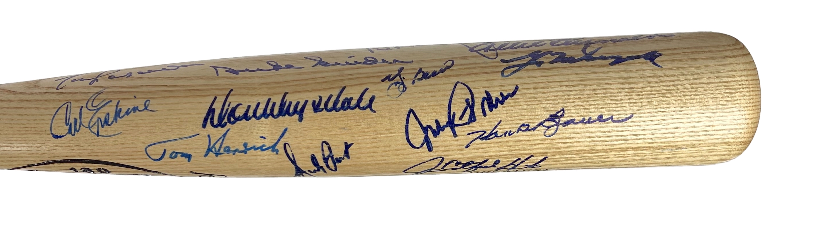 Yankees & Dodgers World Series Louisville Slugger Baseball Bat Signed by (27) with Don Drysdale, Duke Snider, Yogi Berra, Jim "Catfish" Hunter, Tommy Lasorda (PSA LOA) at PristineAuction.com Yankees & Dodgers World Series Louisville Slugger Baseball Bat Signed by (27) with Don Drysdale, Duke Snider, Yogi Berra, Jim "Catfish" Hunter, Tommy Lasorda (PSA LOA) at PristineAuction.com