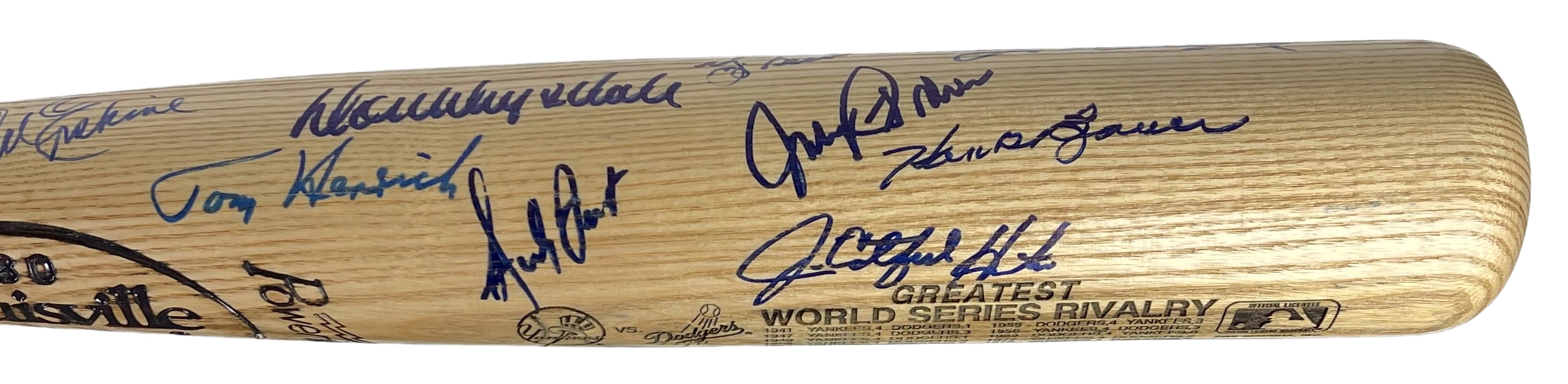 Yankees & Dodgers World Series Louisville Slugger Baseball Bat Signed by (27) with Don Drysdale, Duke Snider, Yogi Berra, Jim "Catfish" Hunter, Tommy Lasorda (PSA LOA) at PristineAuction.com Yankees & Dodgers World Series Louisville Slugger Baseball Bat Signed by (27) with Don Drysdale, Duke Snider, Yogi Berra, Jim "Catfish" Hunter, Tommy Lasorda (PSA LOA) at PristineAuction.com