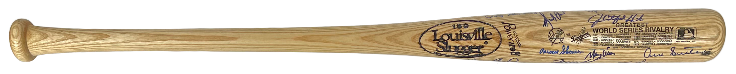 Yankees & Dodgers World Series Louisville Slugger Baseball Bat Signed by (27) with Don Drysdale, Duke Snider, Yogi Berra, Jim "Catfish" Hunter, Tommy Lasorda (PSA LOA) at PristineAuction.com Yankees & Dodgers World Series Louisville Slugger Baseball Bat Signed by (27) with Don Drysdale, Duke Snider, Yogi Berra, Jim "Catfish" Hunter, Tommy Lasorda (PSA LOA) at PristineAuction.com
