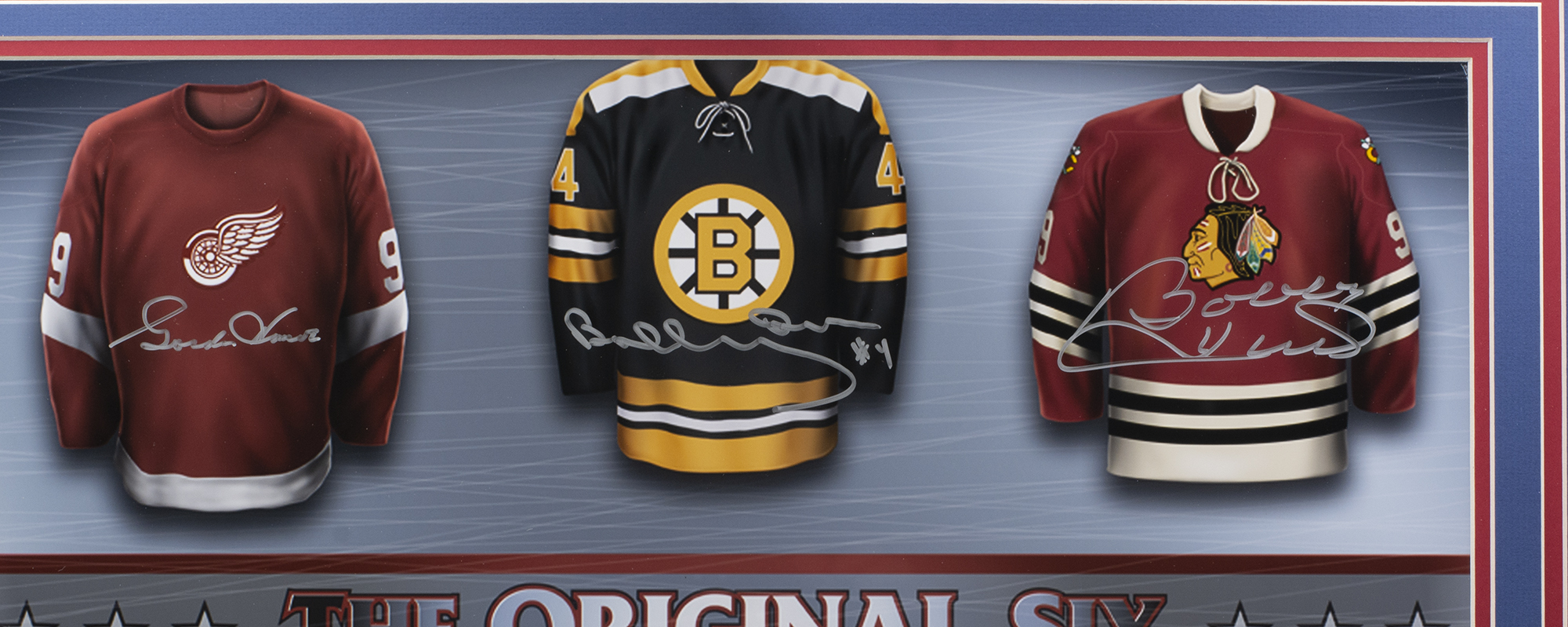 The Original 6 22x27 Custom Framed Photo Signed by (6) with Gordie Howe, Bobby Orr, Bobby Hull, Eddie Giacomin, Jean Beliveau, & Darryl Sittler (PSA LOA) at PristineAuction.com The Original 6 22x27 Custom Framed Photo Signed by (6) with Gordie Howe, Bobby Orr, Bobby Hull, Eddie Giacomin, Jean Beliveau, & Darryl Sittler (PSA LOA) at PristineAuction.com