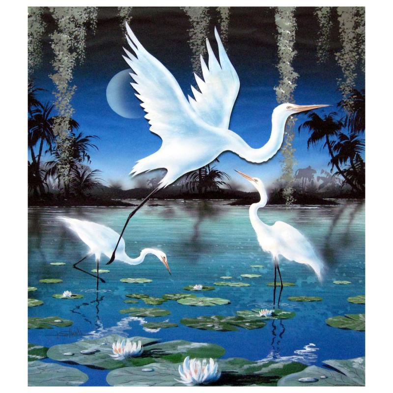 Ken Shotwell Signed "3-D Egrets" 18x24 Original Panting on Board (PA) at PristineAuction.com Ken Shotwell Signed "3-D Egrets" 18x24 Original Panting on Board (PA) at PristineAuction.com
