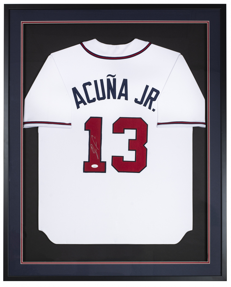 Ronald Acuna Jr. Signed 31x36 Custom Framed Jersey (JSA COA) Pristine