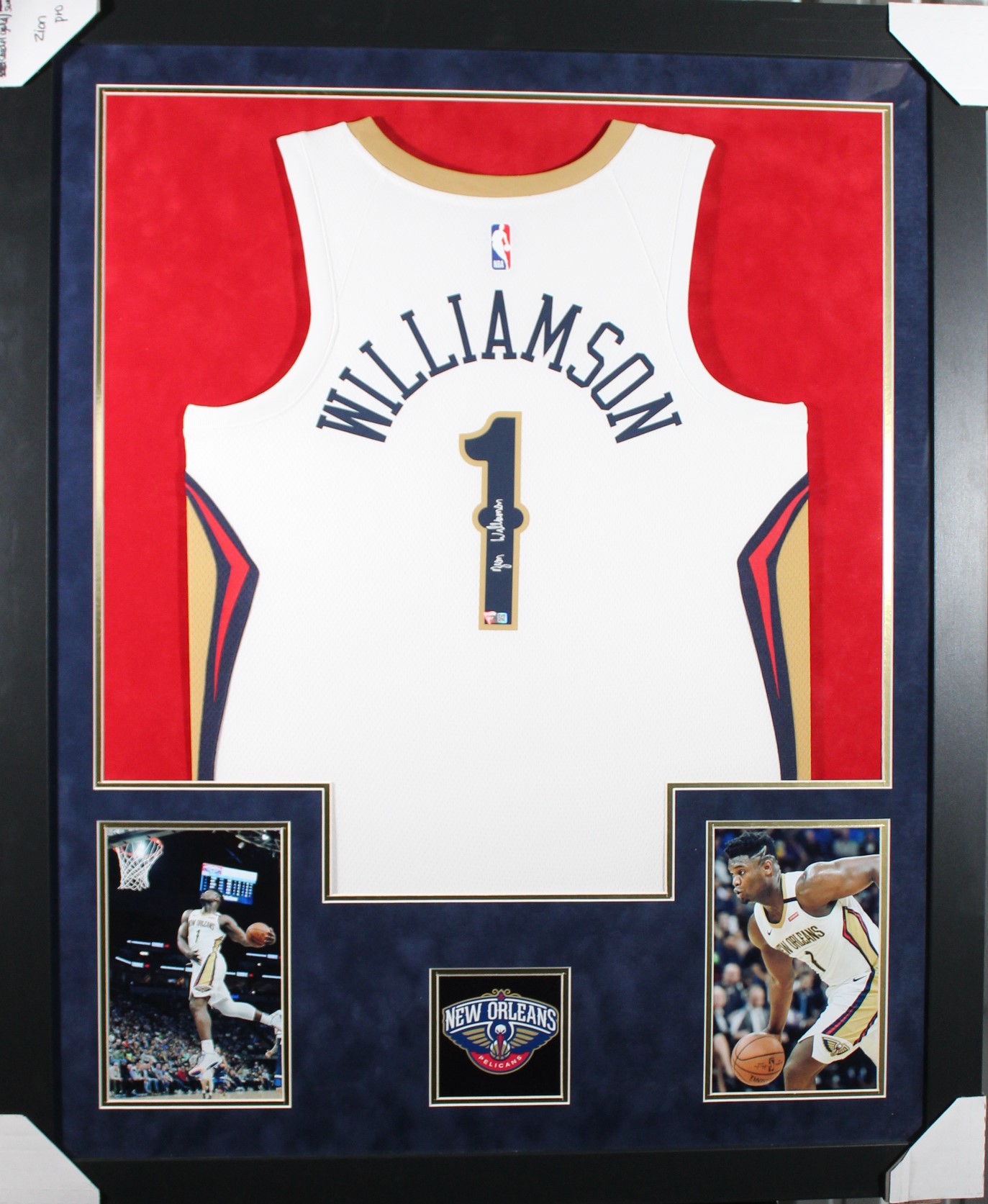 Zion Williamson Signed Pelicans 35x43 Custom Framed Jersey Display (Fanatics Hologram) at PristineAuction.com Zion Williamson Signed Pelicans 35x43 Custom Framed Jersey Display (Fanatics Hologram) at PristineAuction.com