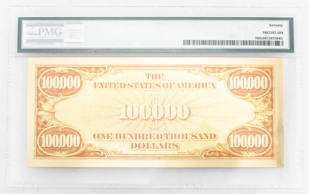 1934 $100,000 One Hundred Thousand Dollars "Smithsonian Edition" Gold Certificate (PMG 70 Gem Uncirculated) at PristineAuction.com 1934 $100,000 One Hundred Thousand Dollars "Smithsonian Edition" Gold Certificate (PMG 70 Gem Uncirculated) at PristineAuction.com
