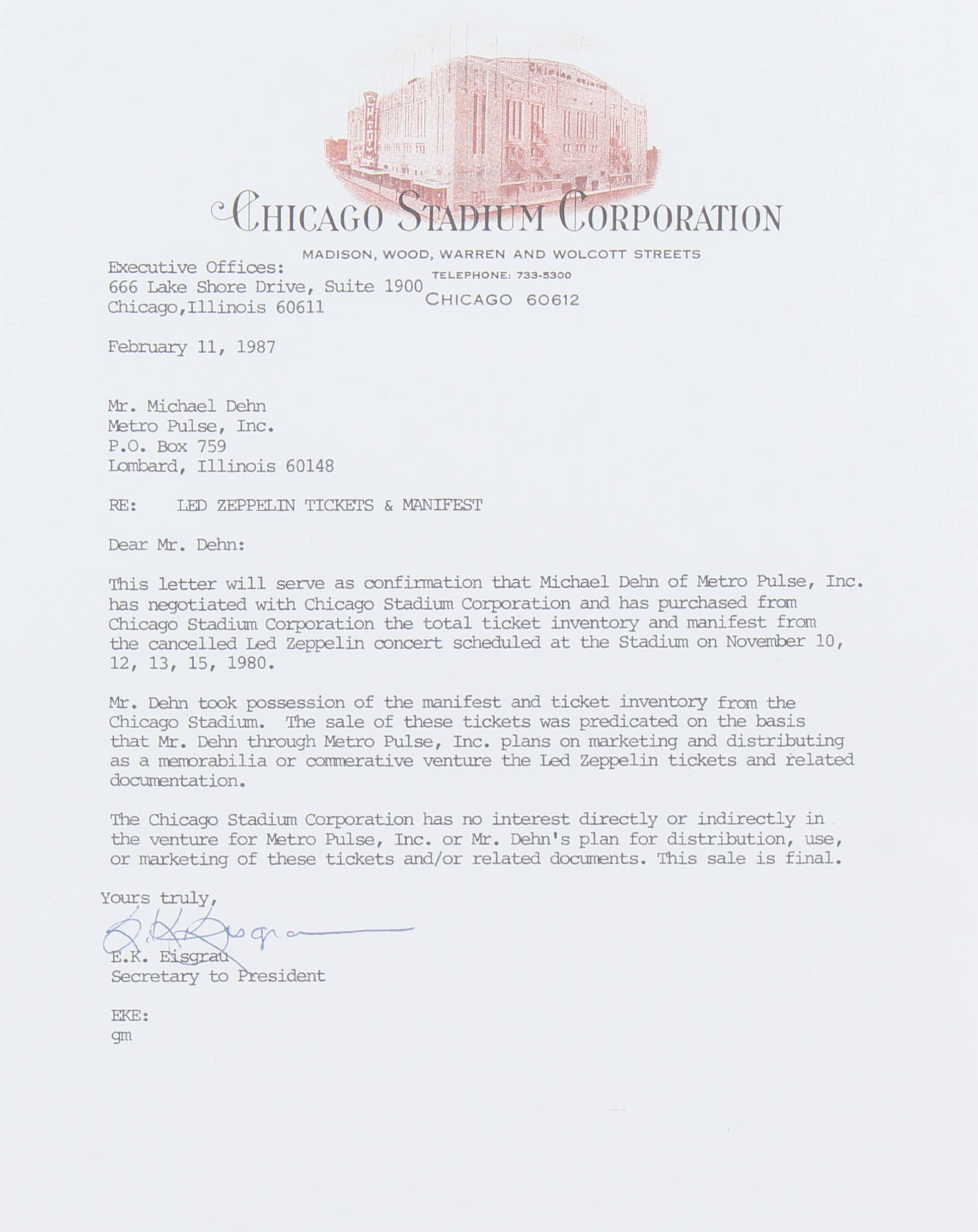 Led Zeppelin Concert 11x17 Concert Poster Print (Chicago Stadium Corporation LOA) at PristineAuction.com Led Zeppelin Concert 11x17 Concert Poster Print (Chicago Stadium Corporation LOA) at PristineAuction.com