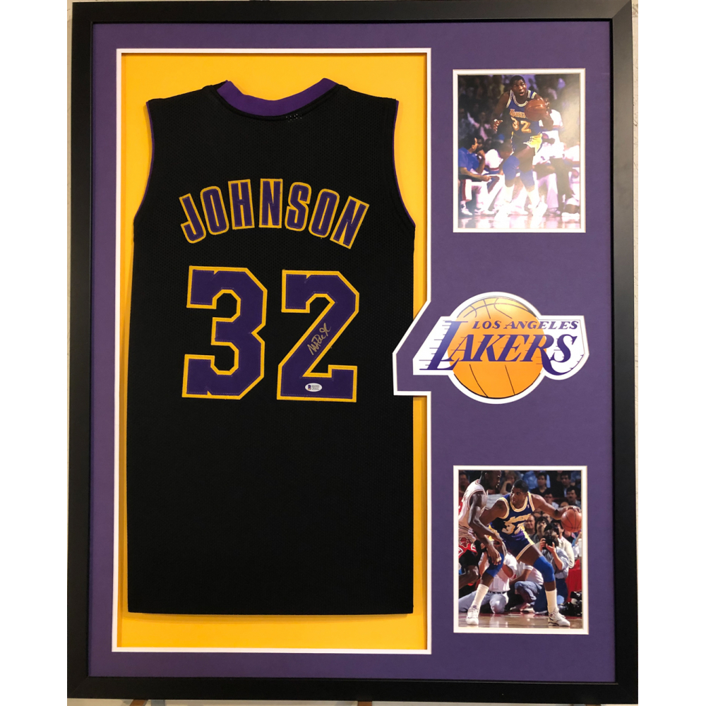 Magic Johnson Custom Magic Johnson Signed 34x42 Custom Framed Jersey (Beckett COA ...