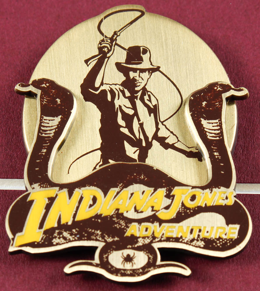 Disneyland "Indiana Jones Adventure: Temple of the Forbidden Eye" 15x26 Custom Framed Poster Print with Vintage Ticket & Indiana Jones Pin at PristineAuction.com Disneyland "Indiana Jones Adventure: Temple of the Forbidden Eye" 15x26 Custom Framed Poster Print with Vintage Ticket & Indiana Jones Pin at PristineAuction.com