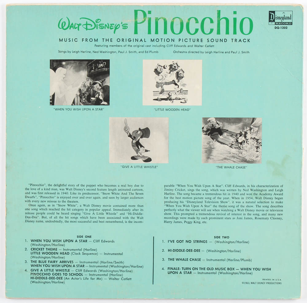 Vintage 1963 Walt Disney's "Pinocchio" Original Soundtrack Vinyl Record Album at PristineAuction.com Vintage 1963 Walt Disney's "Pinocchio" Original Soundtrack Vinyl Record Album at PristineAuction.com