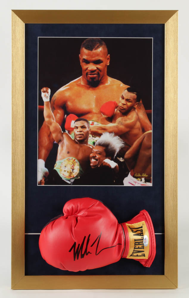 Mike Tyson Signed 15x25 Custom Framed Boxing Glove Display with