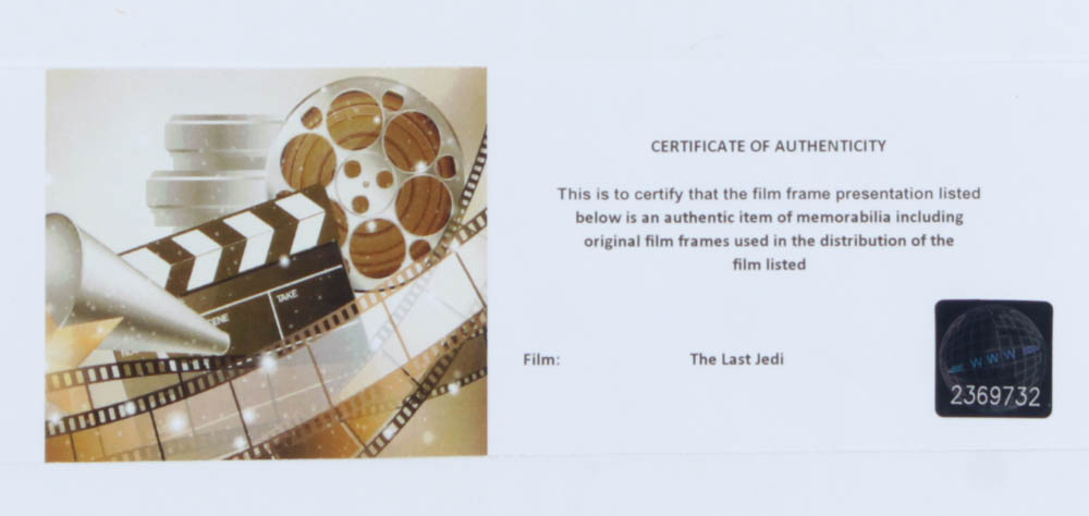 "Star Wars: The Last Jedi" LE 8x10 Custom Matted Original Film / Movie Cell Display at PristineAuction.com "Star Wars: The Last Jedi" LE 8x10 Custom Matted Original Film / Movie Cell Display at PristineAuction.com