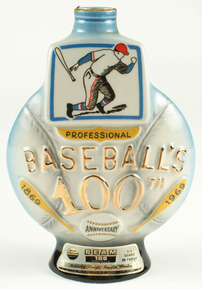 1869-1969 Jim Beam 100th Anniversary Baseball Decanter Whiskey Bottle at PristineAuction.com 1869-1969 Jim Beam 100th Anniversary Baseball Decanter Whiskey Bottle at PristineAuction.com