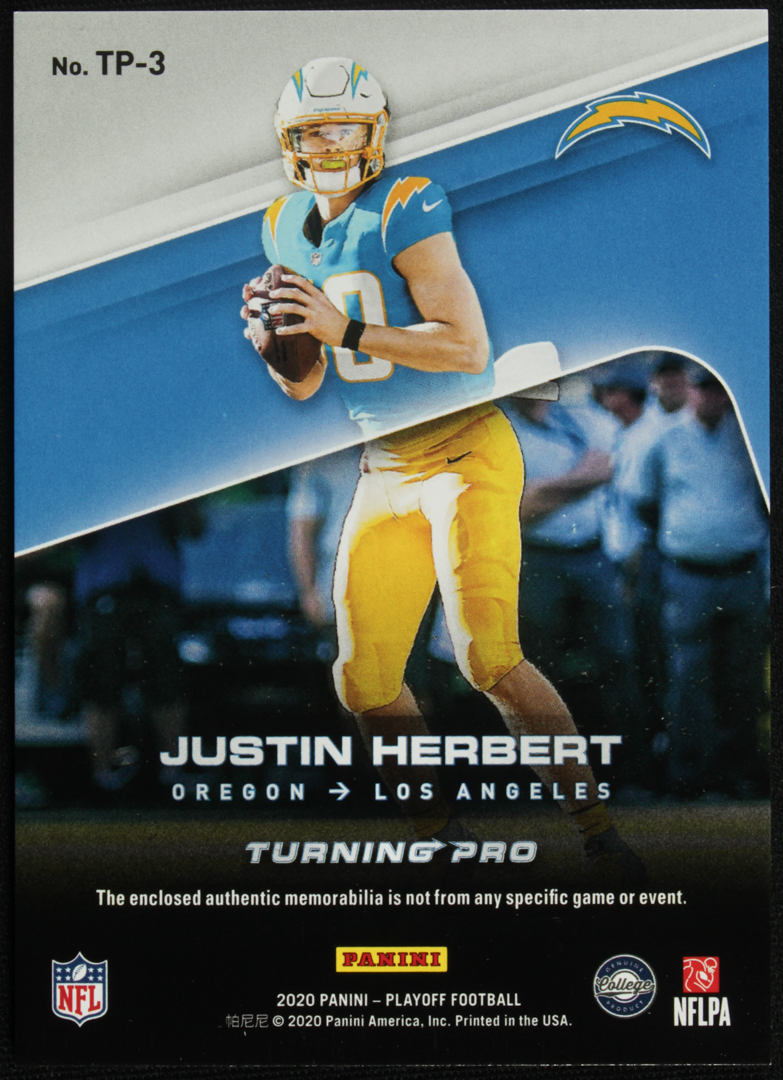 Justin Herbert 2020 Playoff Turning Pro Memorabilia #3 RC at PristineAuction.com Justin Herbert 2020 Playoff Turning Pro Memorabilia #3 RC at PristineAuction.com