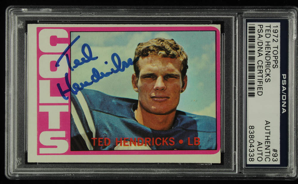 Ted Hendricks Signed 1972 Topps #93 (JSA Encapsulated) at PristineAuction.com Ted Hendricks Signed 1972 Topps #93 (JSA Encapsulated) at PristineAuction.com