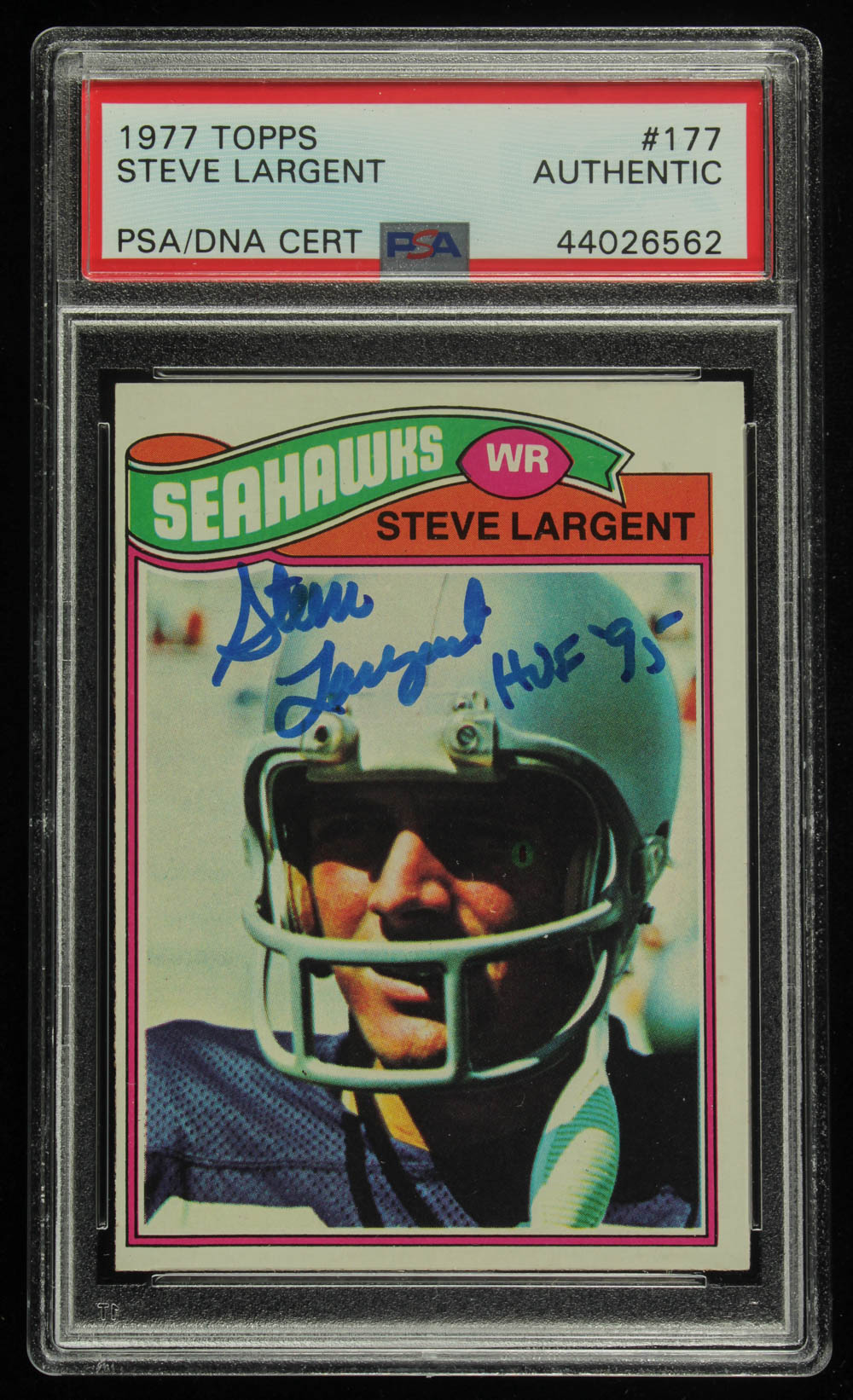 Steve Largent Signed 1977 Topps #177 RC Inscribed "HOF '95" (PSA Encapsulated) at PristineAuction.com Steve Largent Signed 1977 Topps #177 RC Inscribed "HOF '95" (PSA Encapsulated) at PristineAuction.com